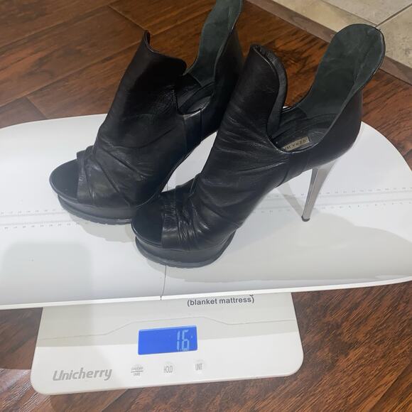 VERA WANG Black Leather 7.5 Peep Toe High Heel Platform Sexy Stiletto Booties - Picture 10 of 10